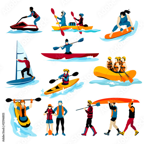 People In Extreme Water Sports Color Icons 