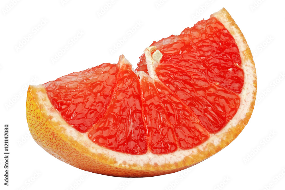small clean slice of grapefruit on a white background