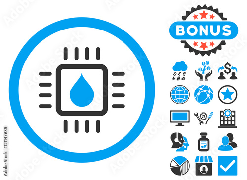 Drop Analysis Chip icon with bonus pictures. Vector illustration style is flat iconic bicolor symbols, blue and gray colors, white background. photo