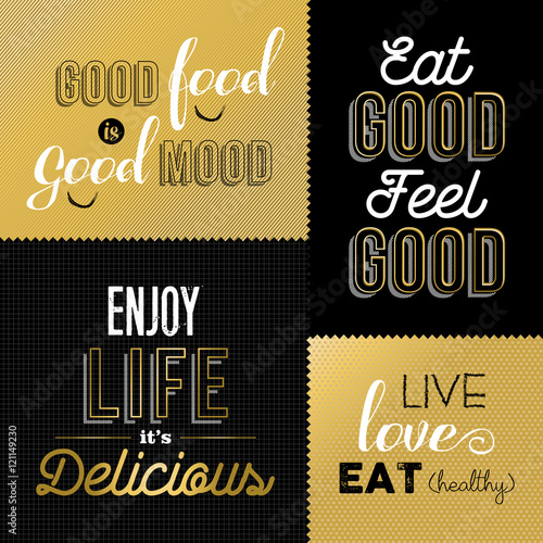 Retro style food quotes set in gold color