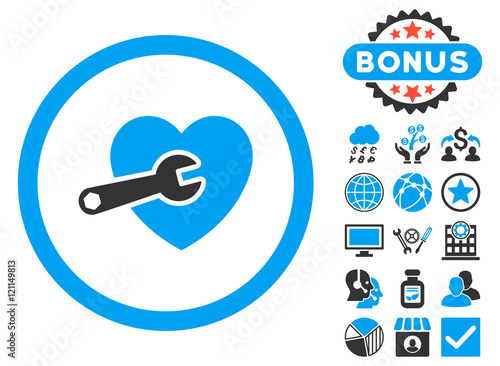 Heart Surgery icon with bonus pictures. Vector illustration style is flat iconic bicolor symbols, blue and gray colors, white background.