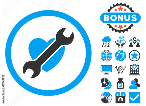 Heart Surgery icon with bonus pictures. Vector illustration style is flat iconic bicolor symbols, blue and gray colors, white background.