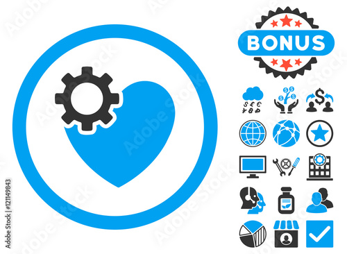 Heart Surgery icon with bonus images. Vector illustration style is flat iconic bicolor symbols, blue and gray colors, white background.