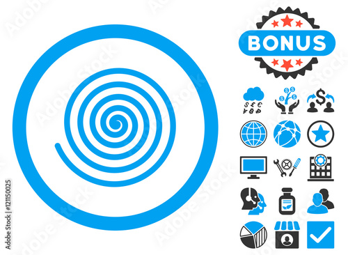 Hypnosis icon with bonus elements. Vector illustration style is flat iconic bicolor symbols, blue and gray colors, white background.