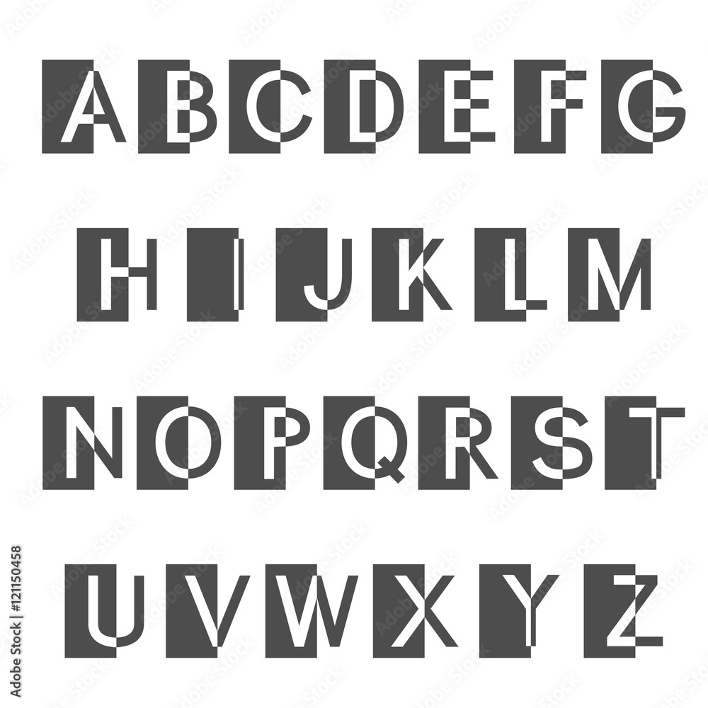 Vector font alphabet - simple black white letters - rectangle design