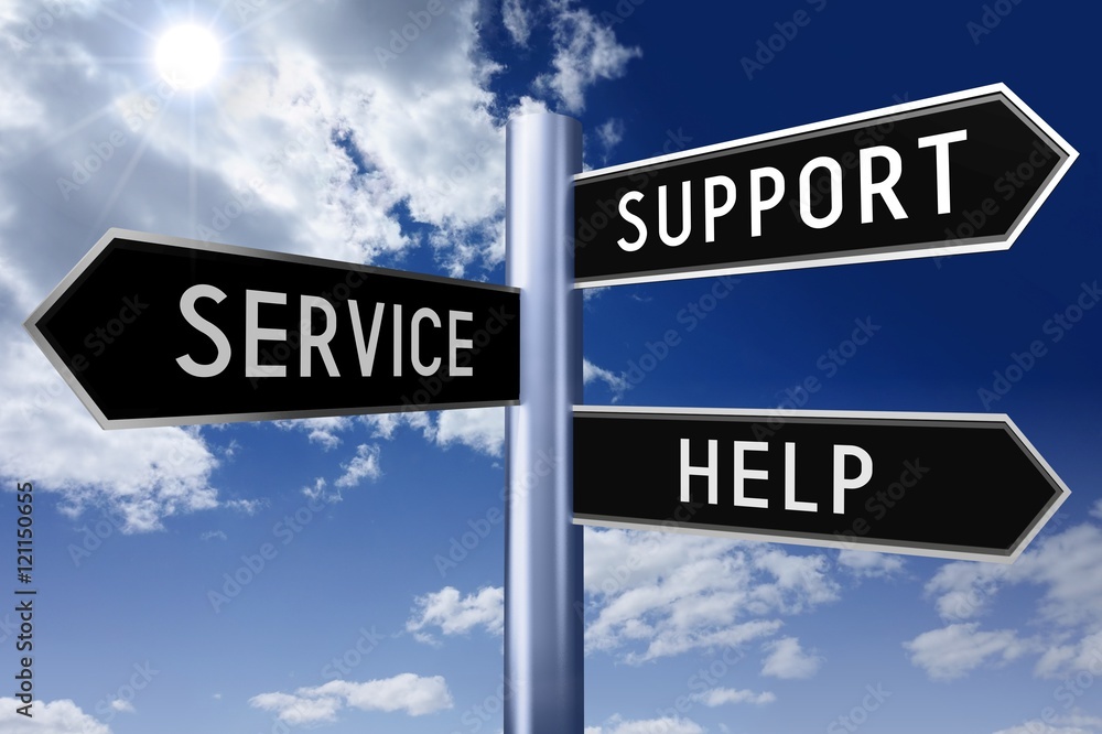 Fototapeta premium Signpost with three arrows - support, service, help