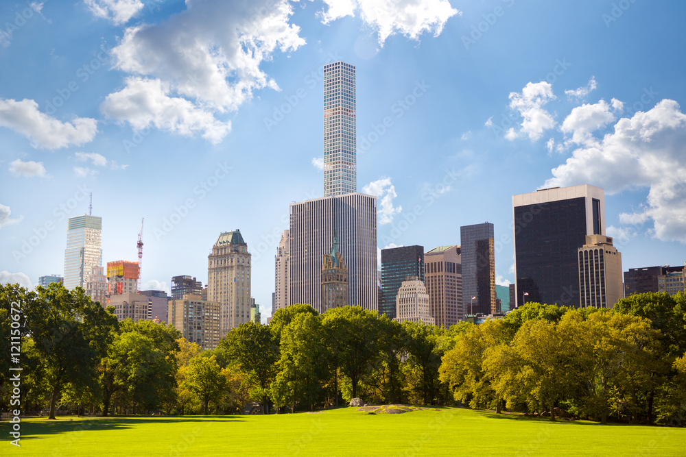 Naklejka premium Central Park and Manhattan skyscrapers in New York City