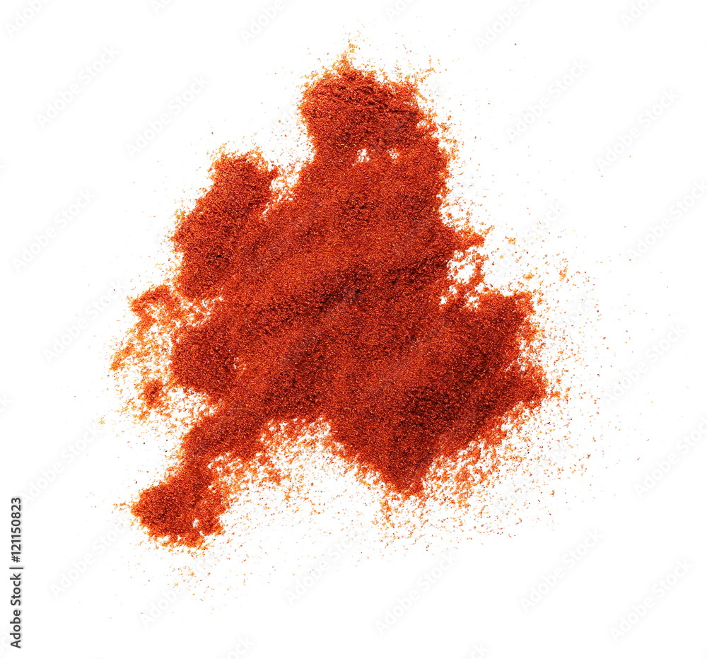 Pile of red paprika powder isolated on white