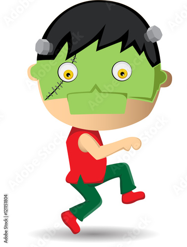 A child kid walk with frankenstein mask cartoon vector illustration