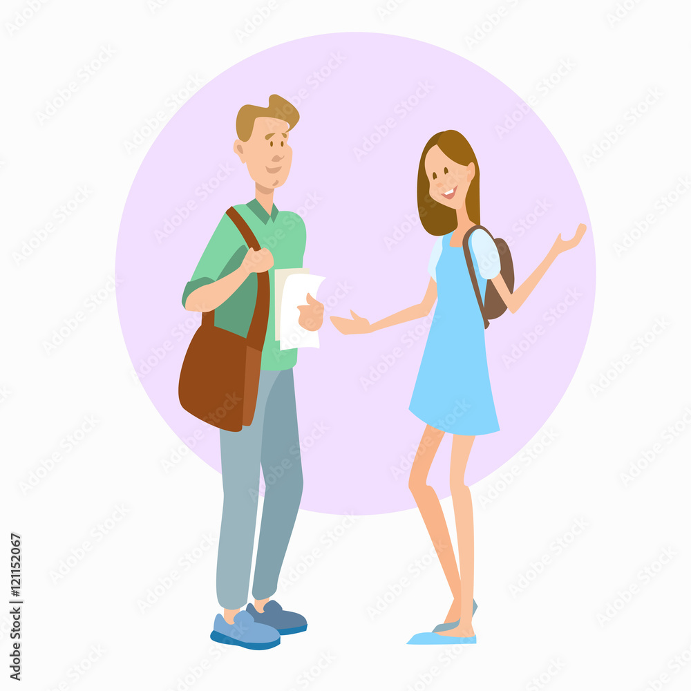 Two Student Boy And Girl University Education School Pupils Communication Two Student Boy And Girl University Education School Pupils Communication