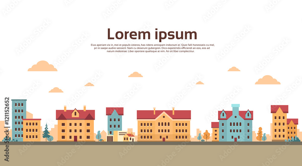 Houses Town View Banner With Copy Space