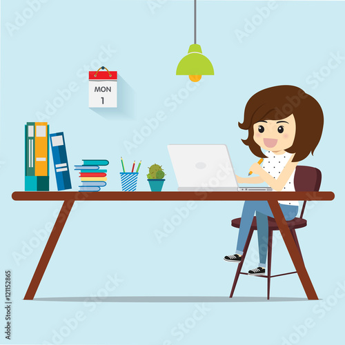 Freenlance women thinking work for customers.Vector illustration business cartoon concept