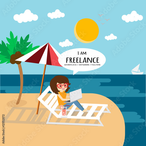 I'm freelance, l could work anywhere and slow life.Vector illustration business cartoon concept