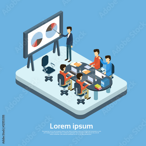 Business People Meeting Seminar Training Conference Businesspeople Group Brainstorming Presentation Financial Chart 3d Isometric