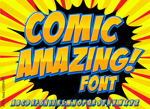 Comic alphabet set. Letters, numbers and figures for kids' illustrations, websites, comics, banners