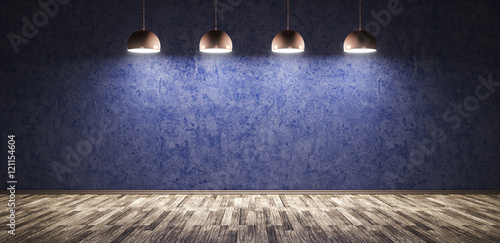 Fototapeta Naklejka Na Ścianę i Meble -  Four lamps over blue concrete wall 3d rendering