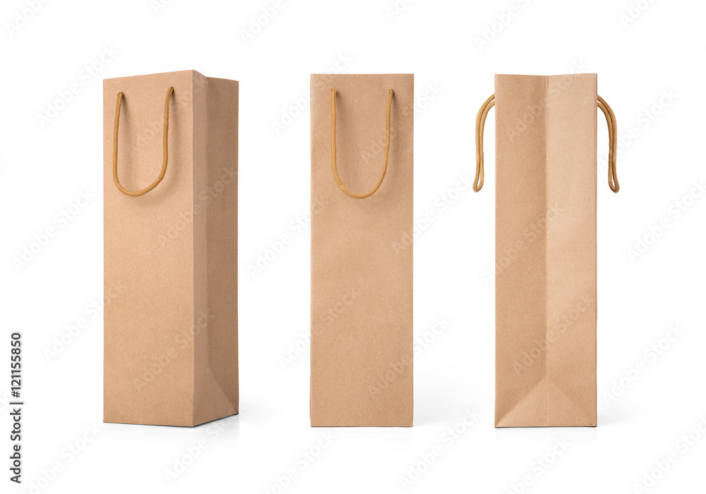 Craft paper bag front and side view isolated on white background. Packaging  template mockup collection. Stock Photo | Adobe Stock