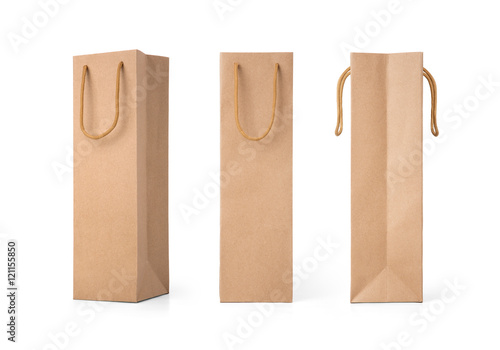 Craft paper bag front and side view isolated on white background. Packaging template mockup collection.