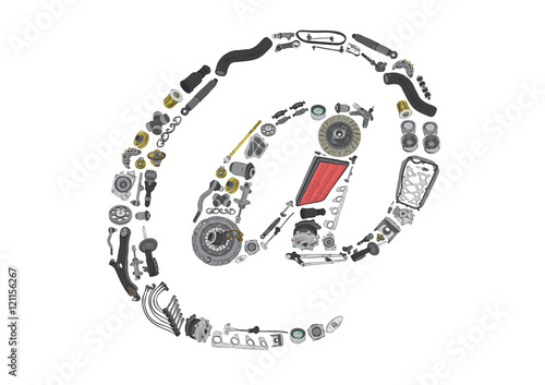 Dogbody or email icone with auto spare parts for car