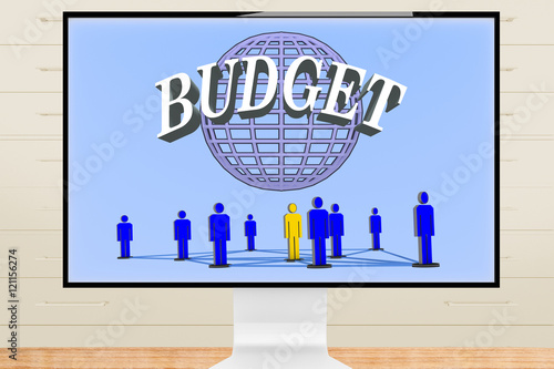 Office screen shows globe and networked with figures font BUDGET