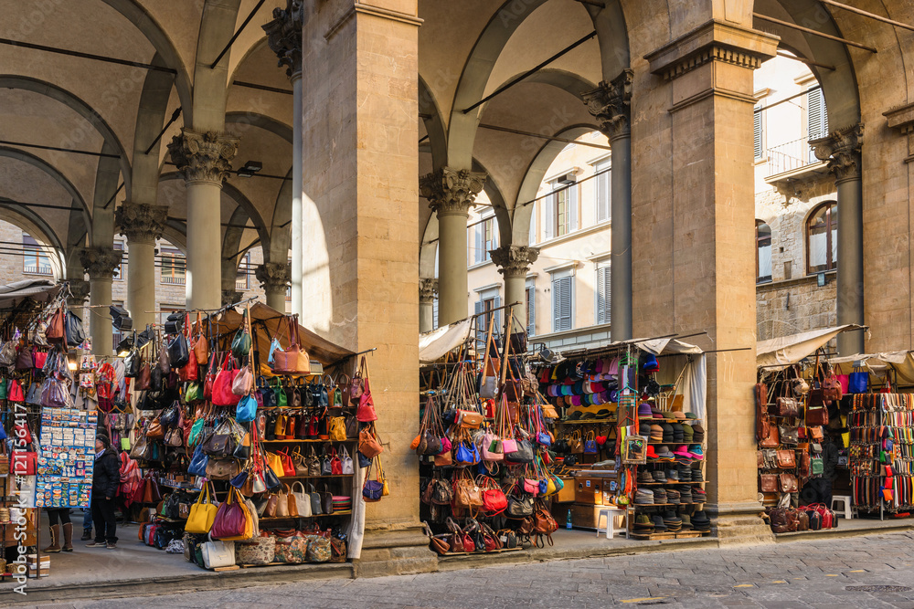 Market with Leather Bags, Florence Italy,