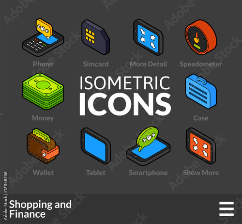 Isometric outline icons set 12