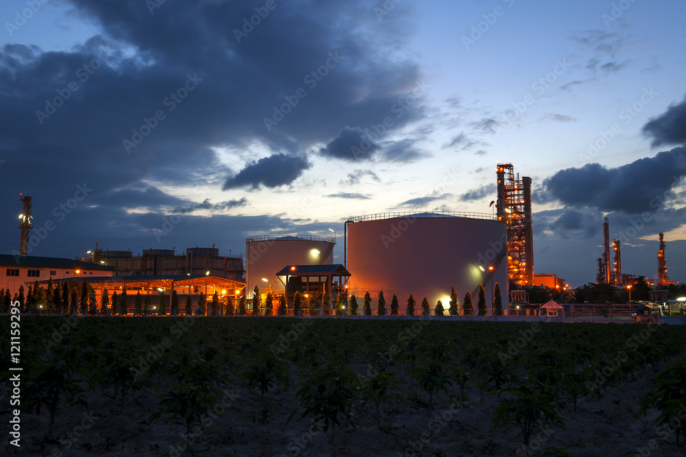 Refinery plant for Oil and Gas industrial at twilight - Petrochemical plant