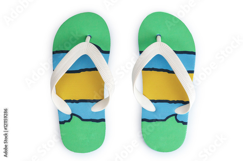 Kids summer colorful striped print flip flops isolated on white background