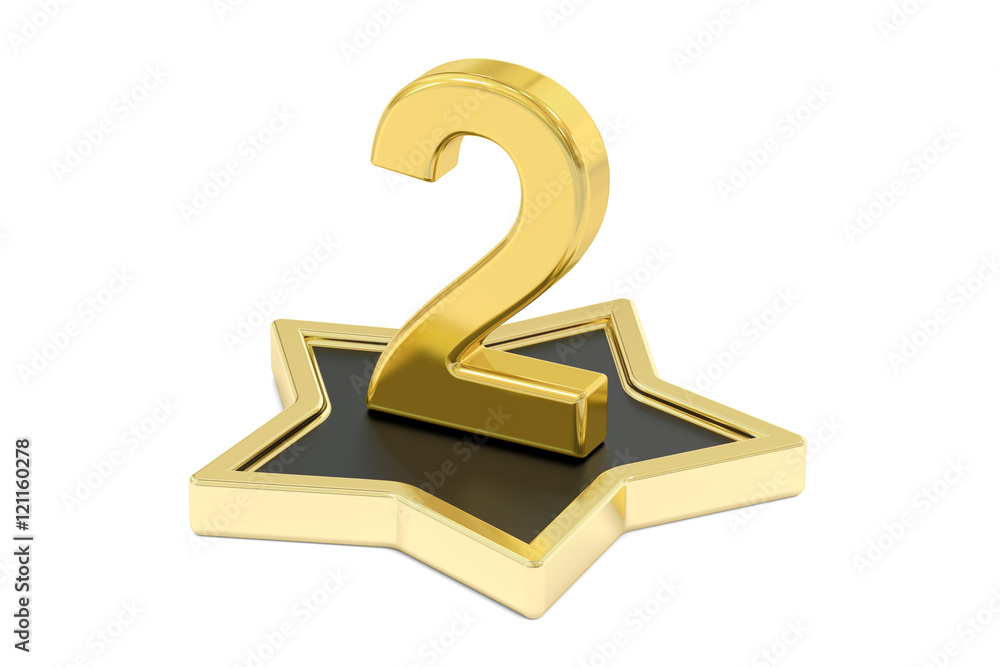 golden number 2 on star podium, 3D rendering golden number 2 on star podium, 3D rendering