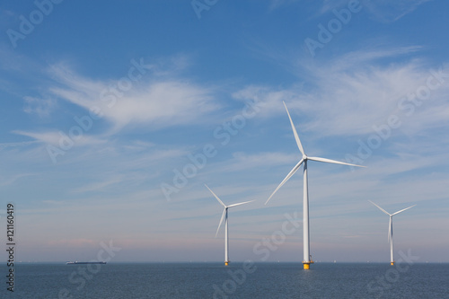 View of windturbines in the Dutch Noordoostpolder, Flevoland and