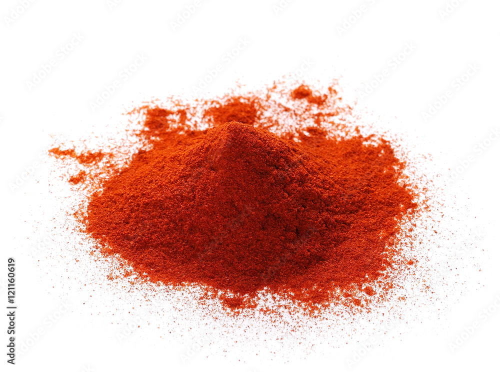 Pile of red paprika powder isolated on white, with clipping path Pile of red paprika powder isolated on white, with clipping path