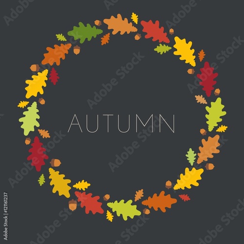 Autumn abstract leaf background. Round frame. Vector illustration...