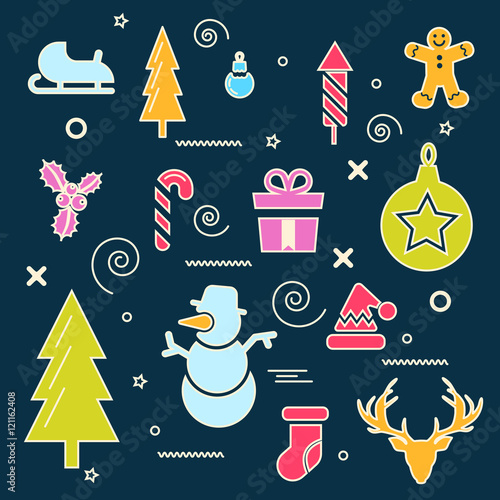 Merry christmas and happy new year winter set.