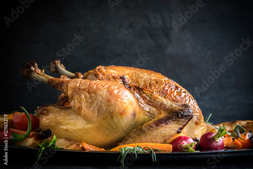 Served roasted turkey with vegetables