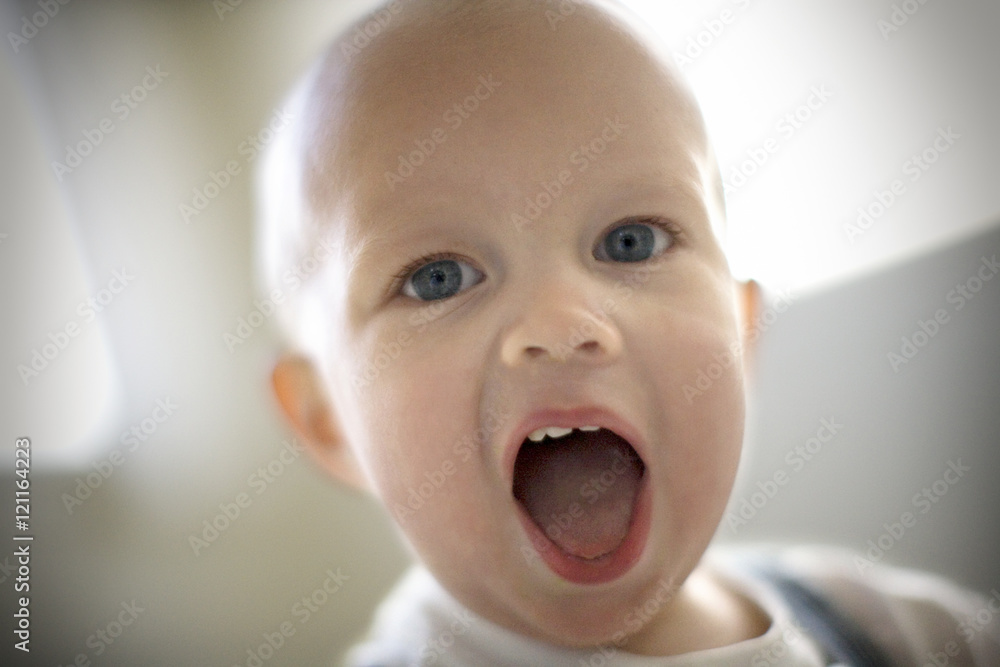 Portrait of a toddler eating cake in a house. Portrait of a toddler eating cake in a house.