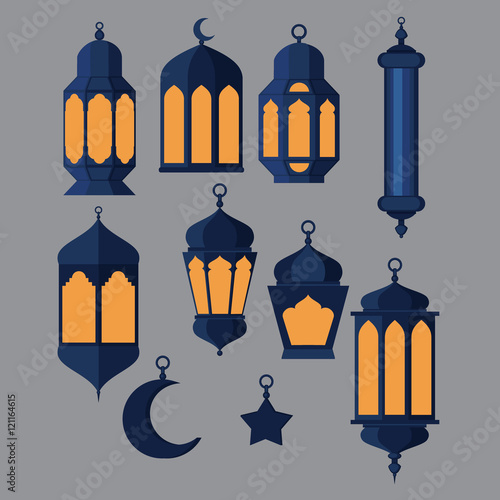 Ramadan Kareem - Islamic Holy Nights, Theme Design background, Ramadan latern, saint fest, arabian and turk religion culture set,