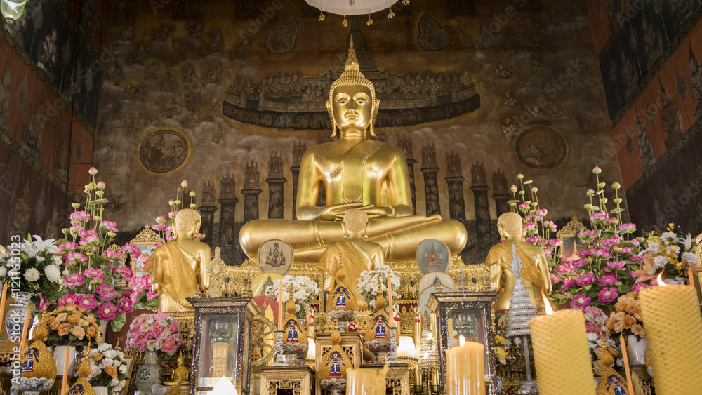 Buddha gold statue and thai art architecture in Wat Rakhang Khositaram ( Publice temple) In Bangkok ,Thailand. Buddha gold statue and thai art architecture in Wat Rakhang Khositaram ( Publice temple) In Bangkok ,Thailand.