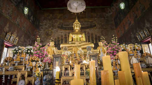  Buddha gold statue and thai art architecture in Wat Rakhang Khositaram ( Publice temple) In Bangkok ,Thailand. © iphotothailand
