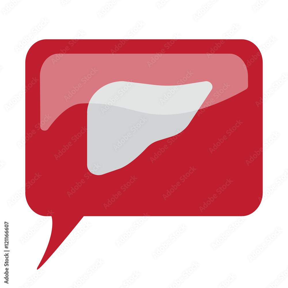 Red speech bubble with white Liver icon on white background Red speech bubble with white Liver icon on white background