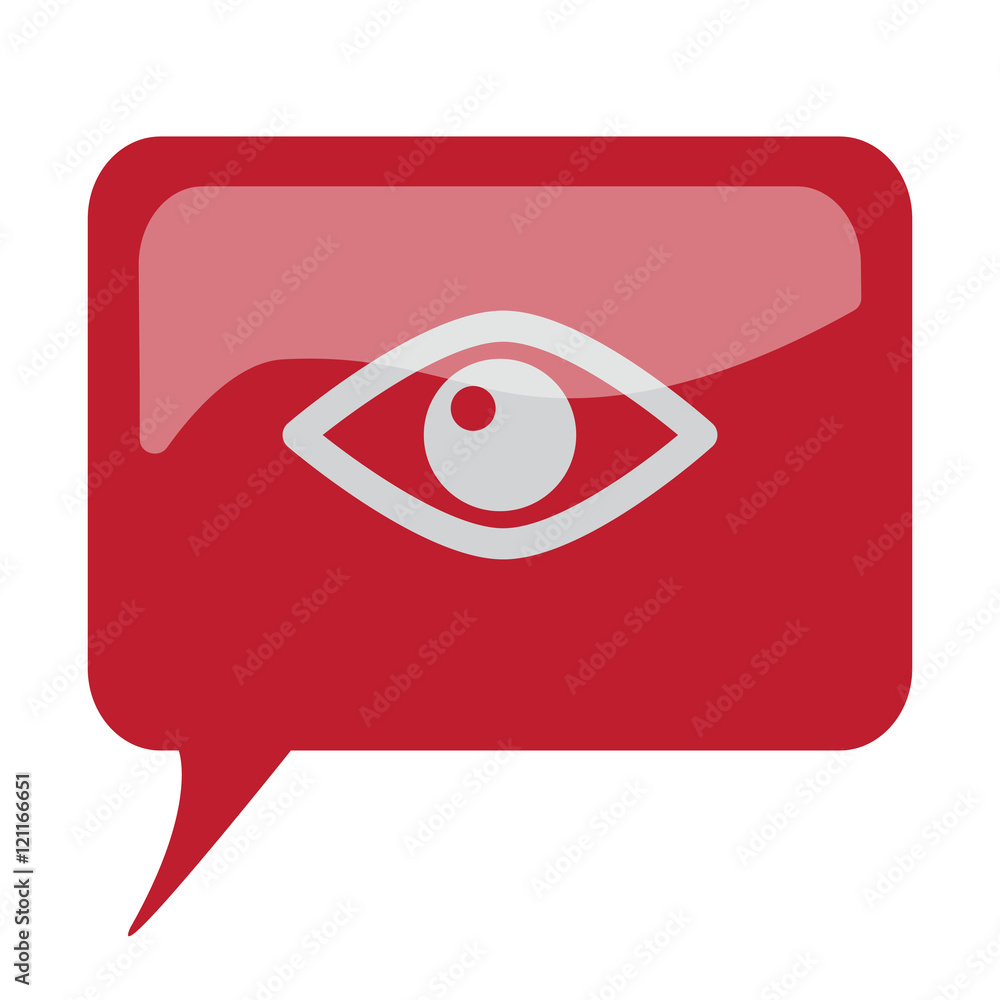 Red speech bubble with white Eye icon on white background Red speech bubble with white Eye icon on white background