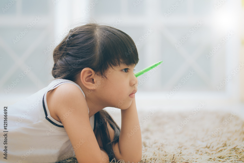 dreamy child girl with pencils dreamy child girl with pencils