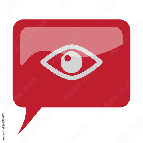 Red speech bubble with white Eye icon on white background