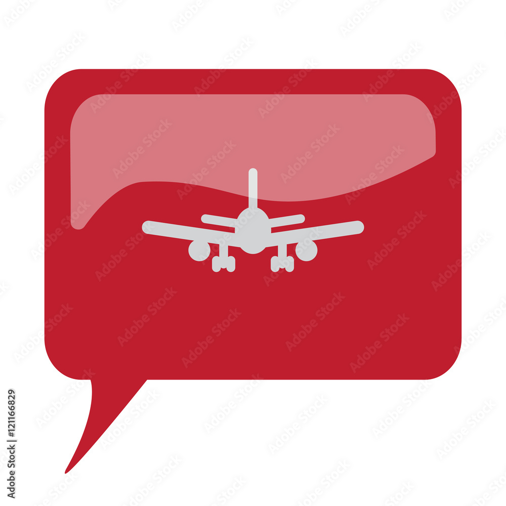 Red speech bubble with white Airplane icon on white background Red speech bubble with white Airplane icon on white background