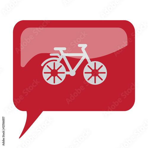 Red speech bubble with white Bicycle icon on white background