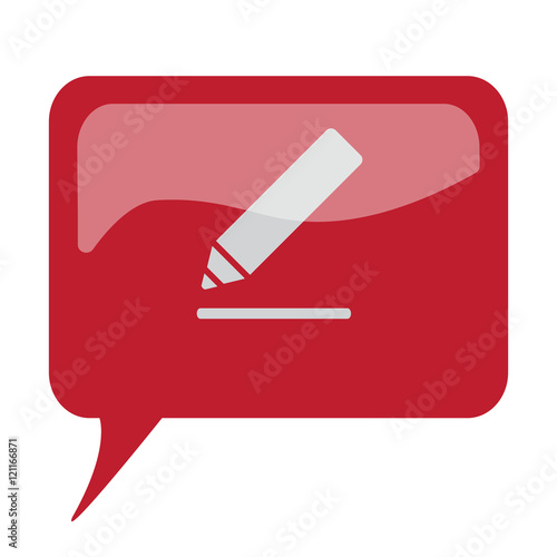 Red speech bubble with white Sign Here icon on white background