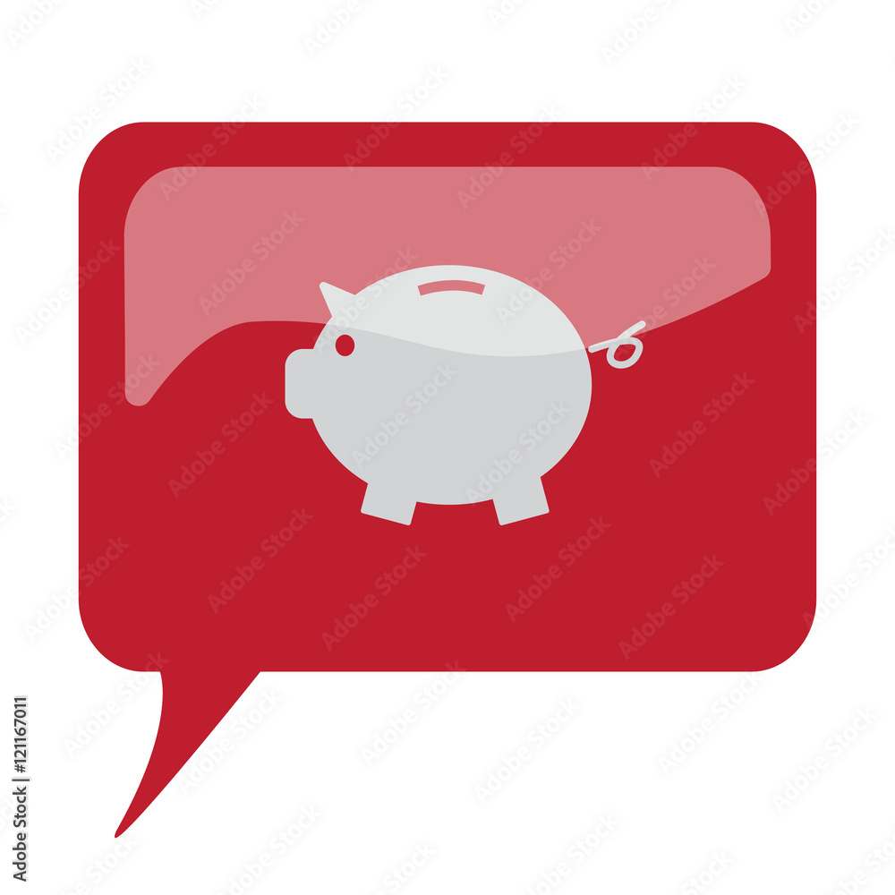Red speech bubble with white Piggy Bank icon on white background Red speech bubble with white Piggy Bank icon on white background