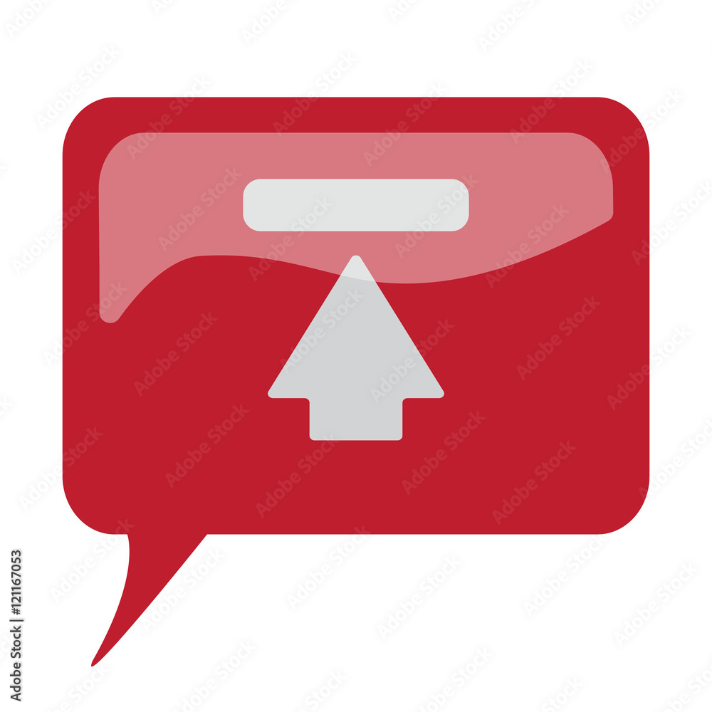 Red speech bubble with white Upload icon on white background Red speech bubble with white Upload icon on white background
