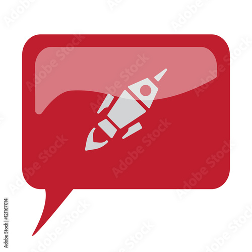 Red speech bubble with white Rocket Launch icon on white backgro