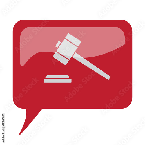 Red speech bubble with white Law Gavel icon on white background photo
