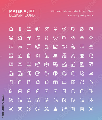 Set of material design line icons. Pixel perfect icons for business and marketing, office tools, digital media.